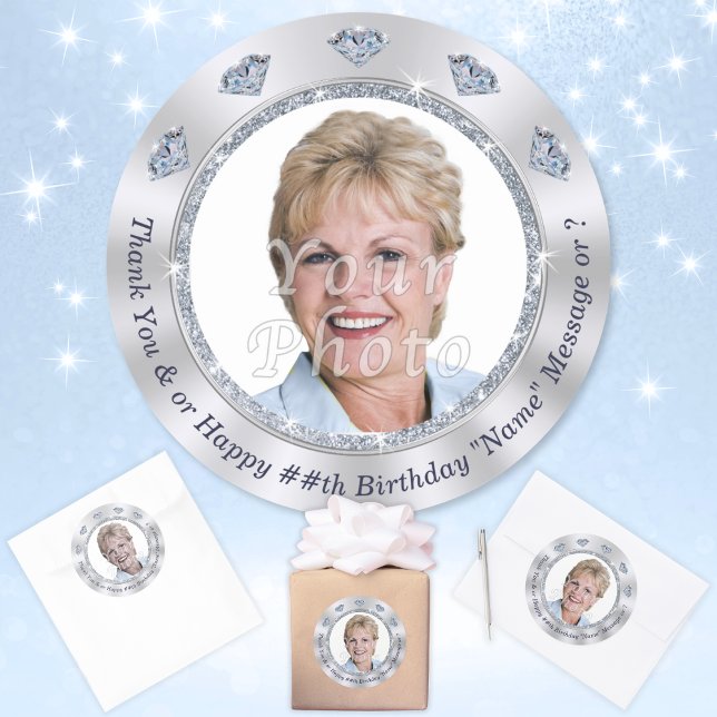 Photo Personalised, Birthday Stickers, ANY YEAR Classic Round Sticker (60th birthday stickers. Personalized Birthday Stickers. Birthday Stickers with Picture. 60 years old)