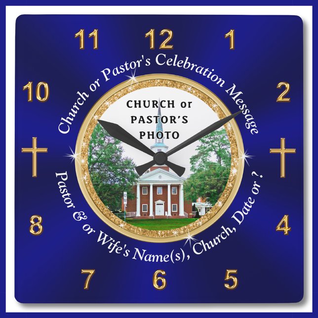 Photo, Personalised, Christian Gifts for Pastors Square Wall Clock (Pastor Appreciation Gift Ideas. Church Anniversary Gifts. Gift ideas for Pastors. Pastor Gifts.)