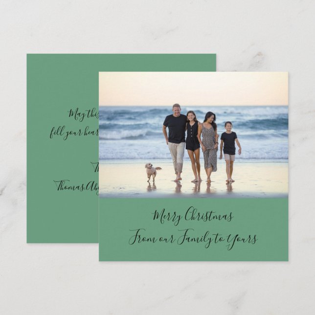 Photo Personalised Green Calligraphy Christmas Card (Front/Back)