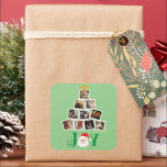 Photo Personalised Joy Christmas Square Sticker<br><div class="desc">Cute green Christmas tree made with your own choice of personal photos make this budget holiday sticker perfect for your friends & family.  “Joy” with Santa Claus in the middle.  Pretty festive gold star on top of this photo tree finishes off this sweet holiday sticker.</div>