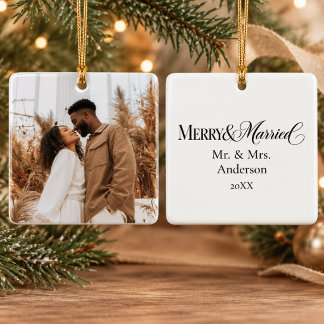 Photo Personalised Merry and Married Ceramic Ornament