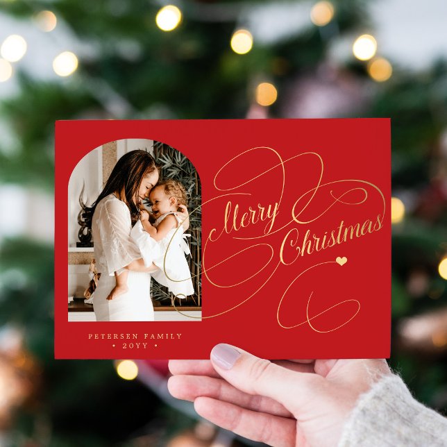 Photo personalised Merry Christmas elegant script Holiday Card (Creator Uploaded)