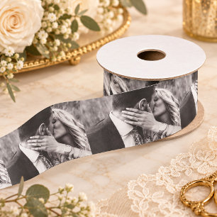 Photo Personalised Modern Wedding Engagement Satin Ribbon