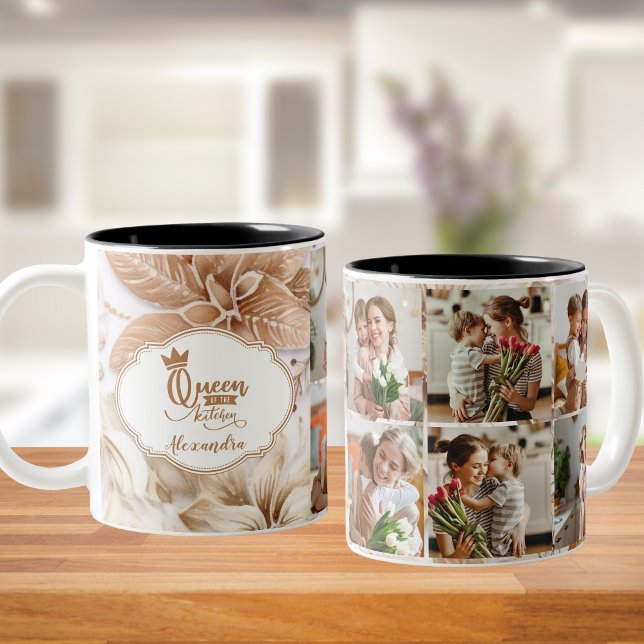 Photo Personalised Mum Queen of the Kitchen Two-Tone Coffee Mug (Creator Uploaded)