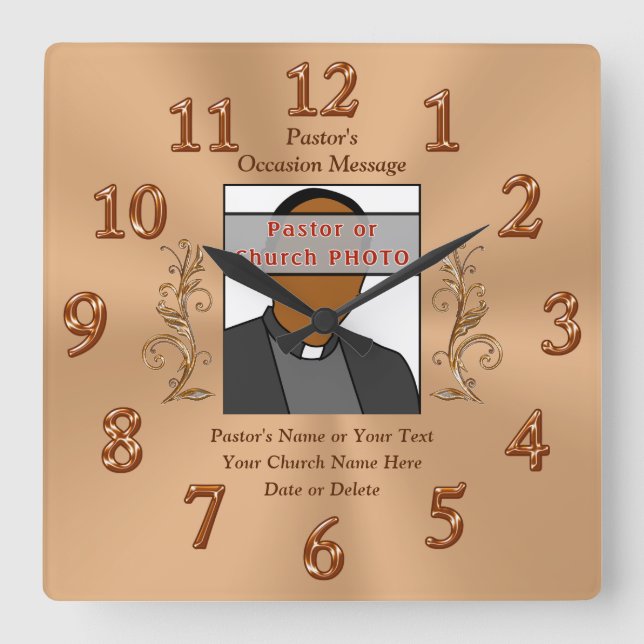 Photo, Personalised Pastor Anniversary Gift Ideas Square Wall Clock (Front)