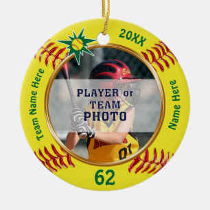 Photo Personalised Softball Gift Ideas for Players Ceramic Ornament