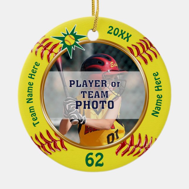 Photo Personalised Softball Gift Ideas for Players Ceramic Ornament (Front)