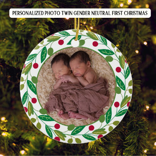Photo Personalised Twin Boys First Christmas Ceramic Ornament