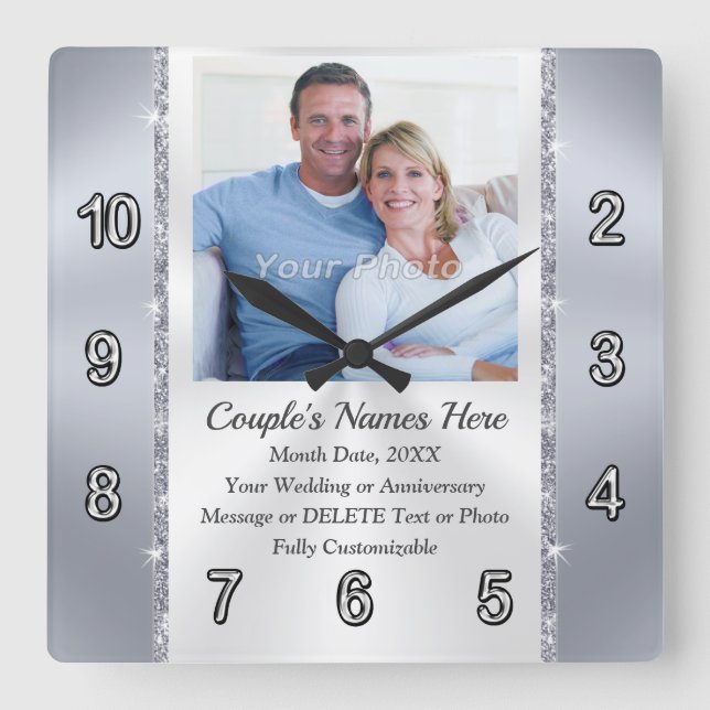 PHOTO Personalised Wedding Gifts or Anniversary Square Wall Clock (Front)