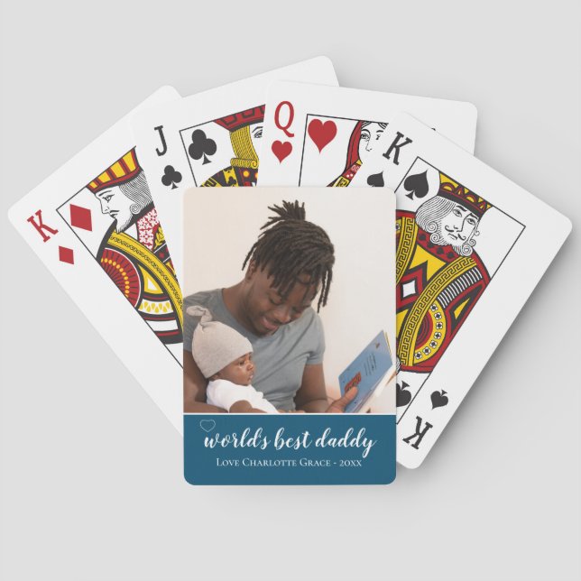 Photo Personalised Worlds Best Daddy Fathers Day Playing Cards (Back)