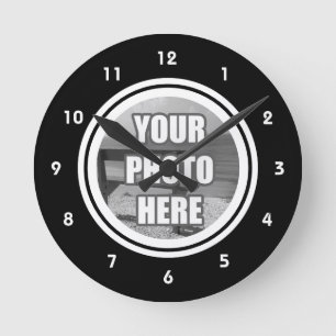 Photo Personalized Black White Round Clock