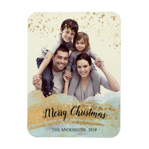 Photo personalized Christmas magnet, gold mint Magnet