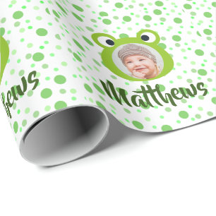 Photo Personalized Green Tree Frog Fun Wrapping Paper