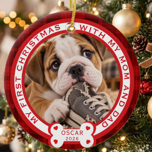 Photo Pet First Christmas With My Mum and Dad Ceramic Ornament