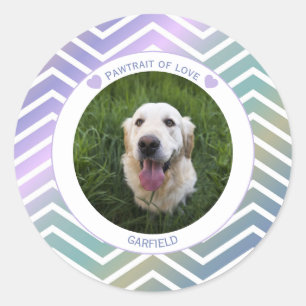 photo pet lovers modern stripes classic round sticker
