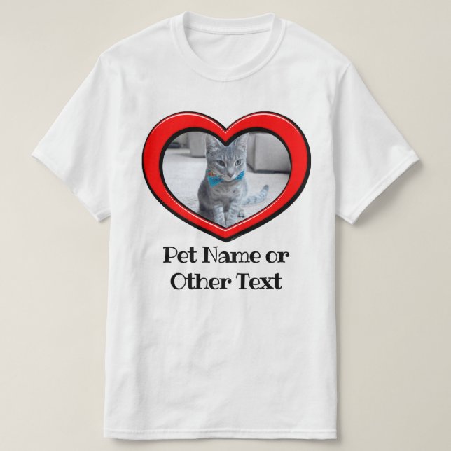 Photo Pet Personalized Heart Frame Love Dog Cat T-Shirt (Design Front)