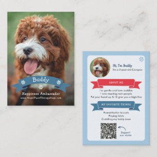 Photo Pet Trading Card, QR Code Therapy Animal Calling Card
