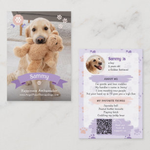 Photo Pet Trading Card, QR Code Therapy Dog Calling Card