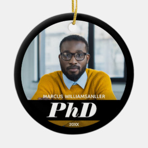Photo PhD Degree Name Black Graduation Ceramic Orn Ornament