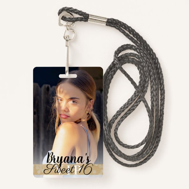 Photo Photography Gold VIP Birthday Party Pass ID Badge (Front with Lanyard)