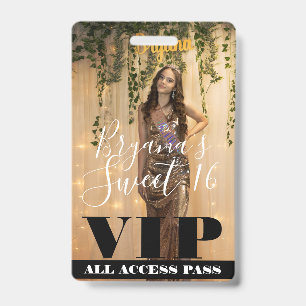 Photo Picture Custom Birthday Sweet 16 VIP Pass ID Badge