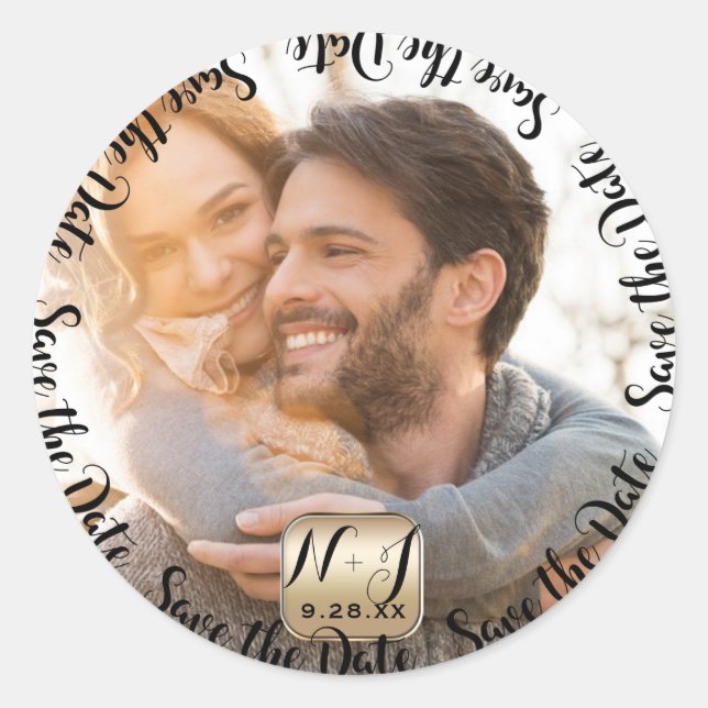 Photo Picture Gold Modern Save the Date Wedding Classic Round Sticker (Front)