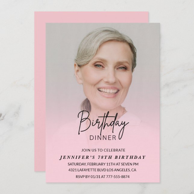 Photo Pink 78th birthday invitations Dinner (Front/Back)