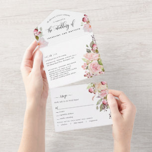 Photo, Pink, Blush, Burgundy Wedding Tear Off RSVP All In One Invitation
