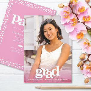 Photo pink bold modern grad party simple elegant invitation
