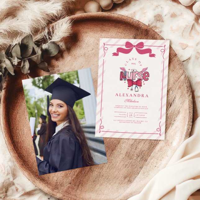Photo  Pink Bow Coquette Nursing School Graduate Invitation (Creator Uploaded)