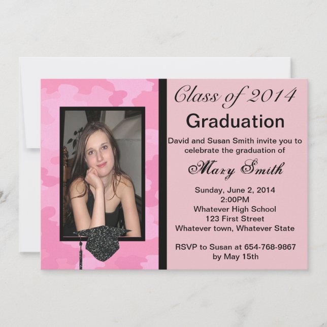 Photo Pink Camouflage Graduation Invitation (Front)