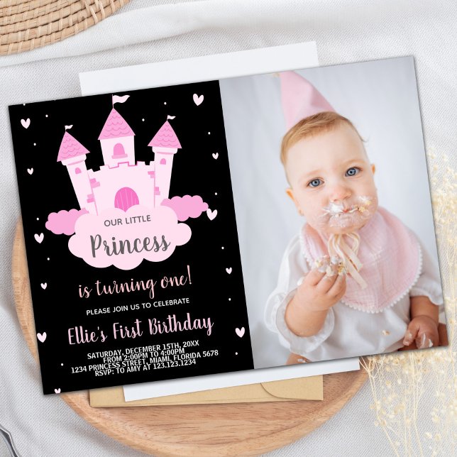 Photo Pink Castle under Cloud Princess Birthday Invitation (Photo Pink Castle under Cloud Princess Birthday Invitation)