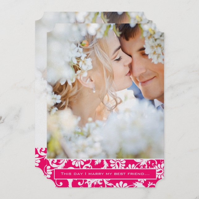 Photo Pink Damask I marry my Best Friend Wedding Invitation (Front/Back)