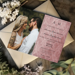 Photo Pink Damask Monogram Wedding Invitation