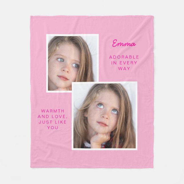 Photo Pink Fleece Blanket With Name (Front)