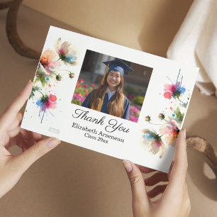 Photo Pink Floral Graduation Personalise Thank You Card