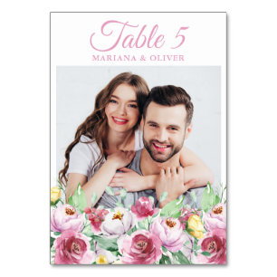 Photo Pink Floral Wedding Table Number