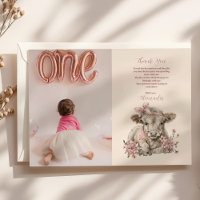 Photo Pink Girl Floral Highland Cow 1st Birthday