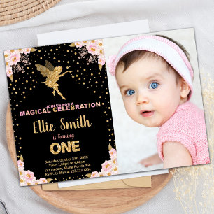 Photo Pink Glitter Fairy Birthday Invitations