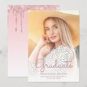 Photo Pink Glitter Glam Graduation Announcement