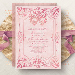 Photo Pink Gold Masquerade Quinceanera Invitation