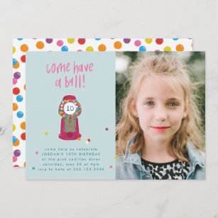 Photo Pink Gumball Machine Candy Bubble Gum Party Invitation