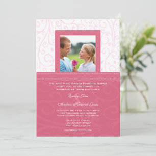Photo Pink HoneySuckle Swirls Wedding Invitation