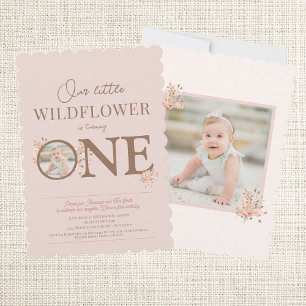 Photo Pink Little Wildflower 1st Birthday Invitation