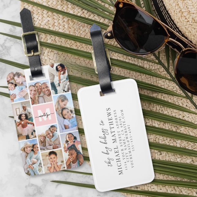Photo Pink Monogram Luggage Tag (Photo Pink Monogram Luggage Tag)