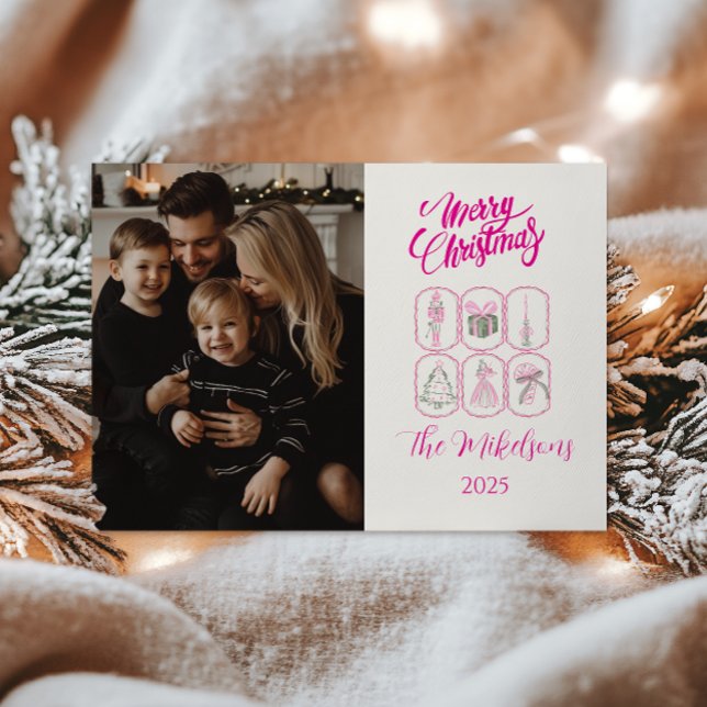 Photo Pink Nutcracker Coquette Christmas Holiday Card (Creator Uploaded)