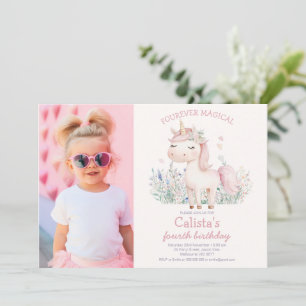 Photo Pink Pastel Unicorn Birthday Invitation