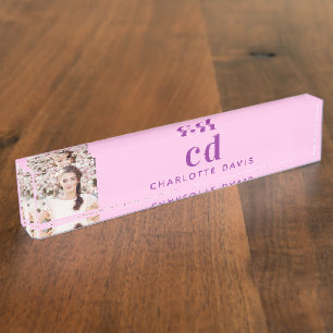 Photo pink purple monogrammed nameplate