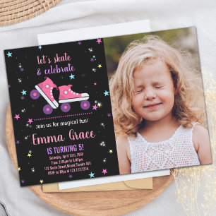 Photo Pink Purple Skating Birthday Invitations