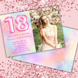 Photo Pink Rainbow 18th Birthday Invitation